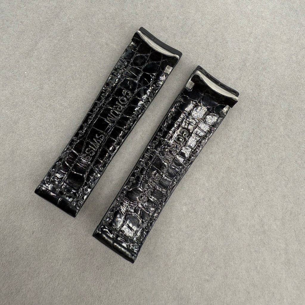 Compatible with Corum Bubble Polished Black Double-Sided ALLIGATOR Strap