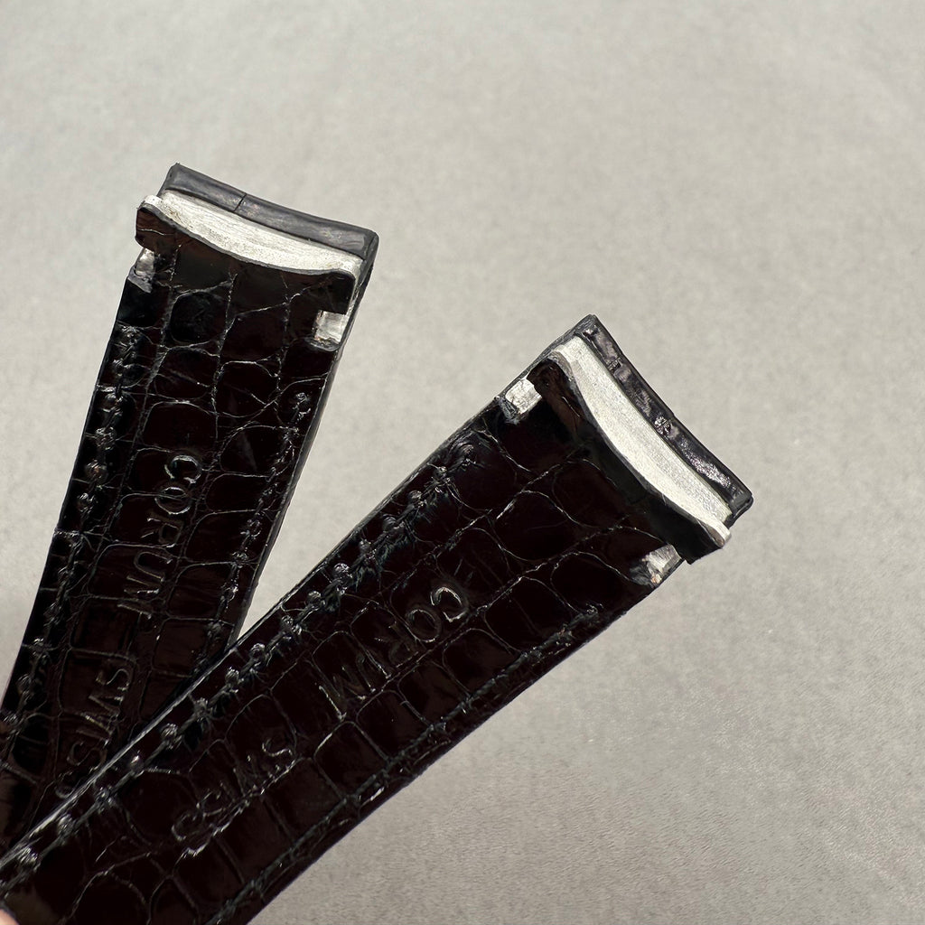 Compatible with Corum Bubble Polished Black Double-Sided ALLIGATOR Strap