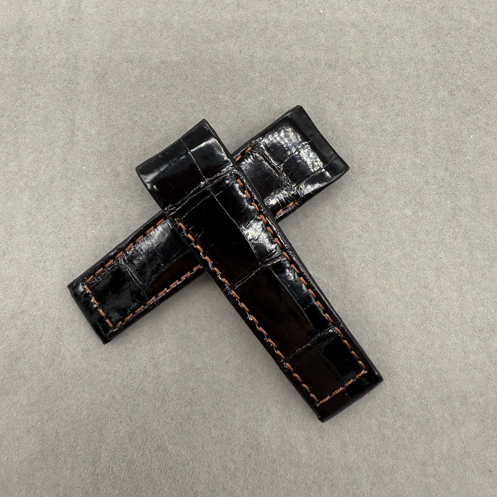 Compatible with Corum Bubble Polished Black Double-Sided ALLIGATOR Strap