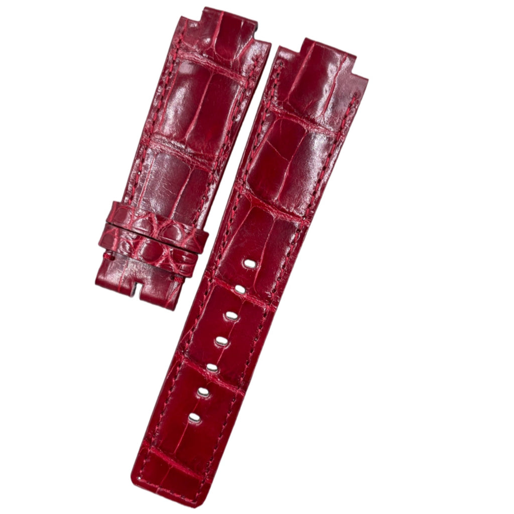 Fits LV Smart Watch TAMBOUR HORIZON Glossy Red ALLIGATOR Handmade Custom Genuine Leather Quick-Release Watch Strap