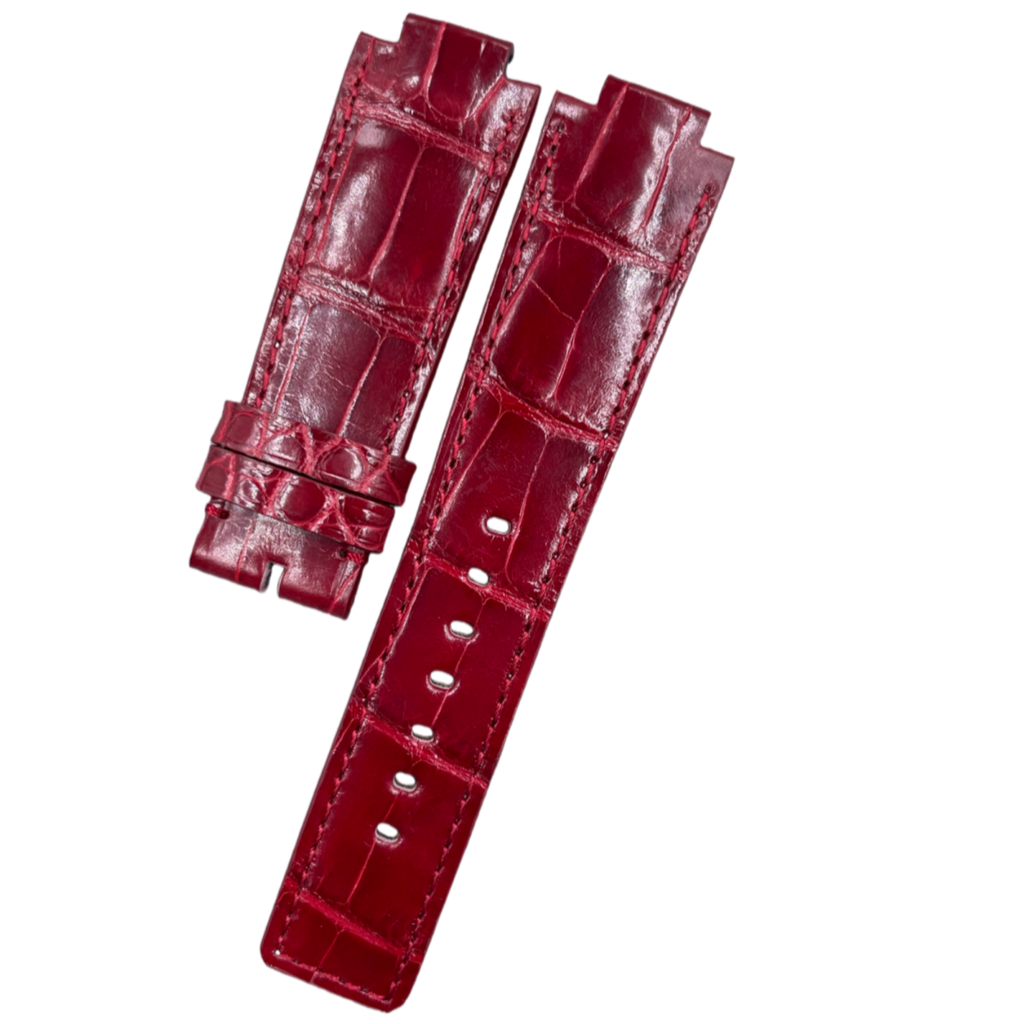 Fits LV Smart Watch TAMBOUR HORIZON Glossy Red ALLIGATOR Handmade Custom Genuine Leather Quick-Release Watch Strap