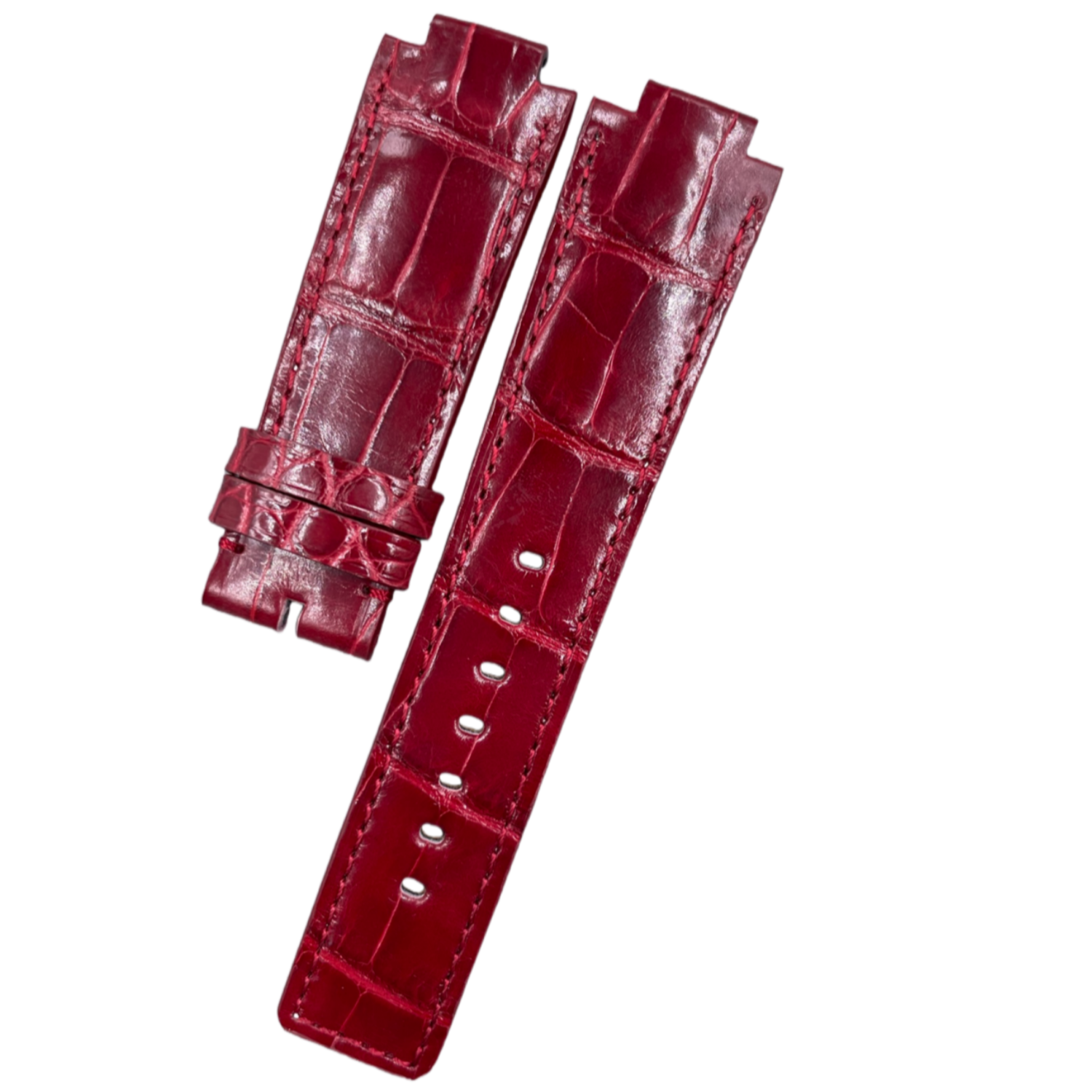 Fits LV Smart Watch TAMBOUR HORIZON Glossy Red ALLIGATOR Handmade Custom Genuine Leather Quick-Release Watch Strap