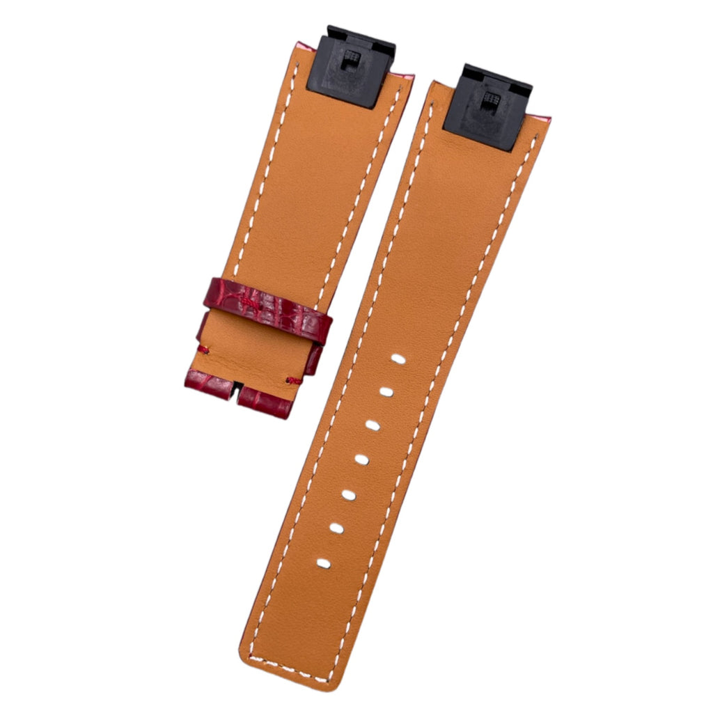 Fits LV Smart Watch TAMBOUR HORIZON Glossy Red ALLIGATOR Handmade Custom Genuine Leather Quick-Release Watch Strap