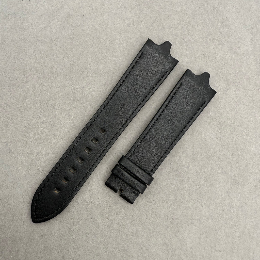 Compatible with Ebel Black Smooth Calf Leather Bulge End Strap Handmade Custom Strap