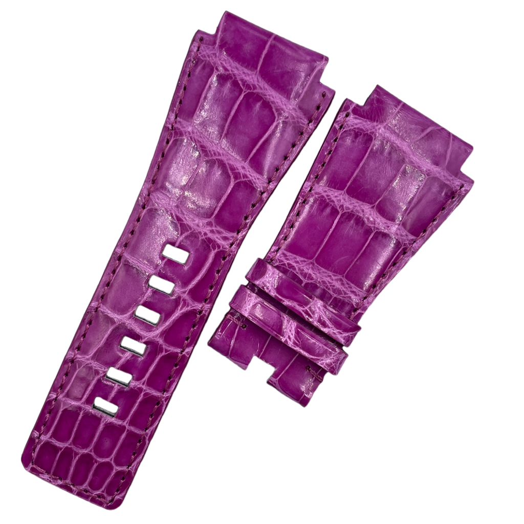 Custom Handcrafted PURPLE ALLIGATOR Strap with Domed Tip for Bell &amp; Ross
