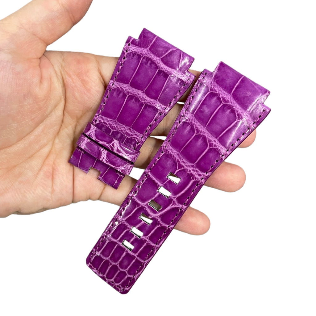 Custom Handcrafted PURPLE ALLIGATOR Strap with Domed Tip for Bell &amp; Ross