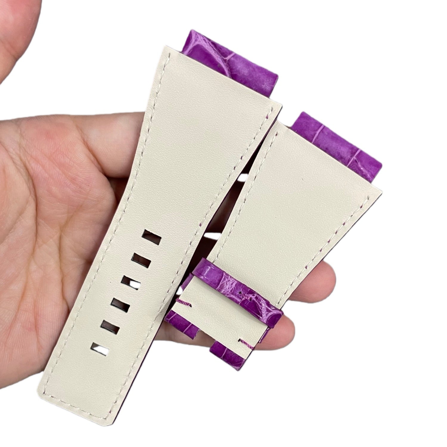 Custom Handcrafted PURPLE ALLIGATOR Strap with Domed Tip for Bell &amp; Ross