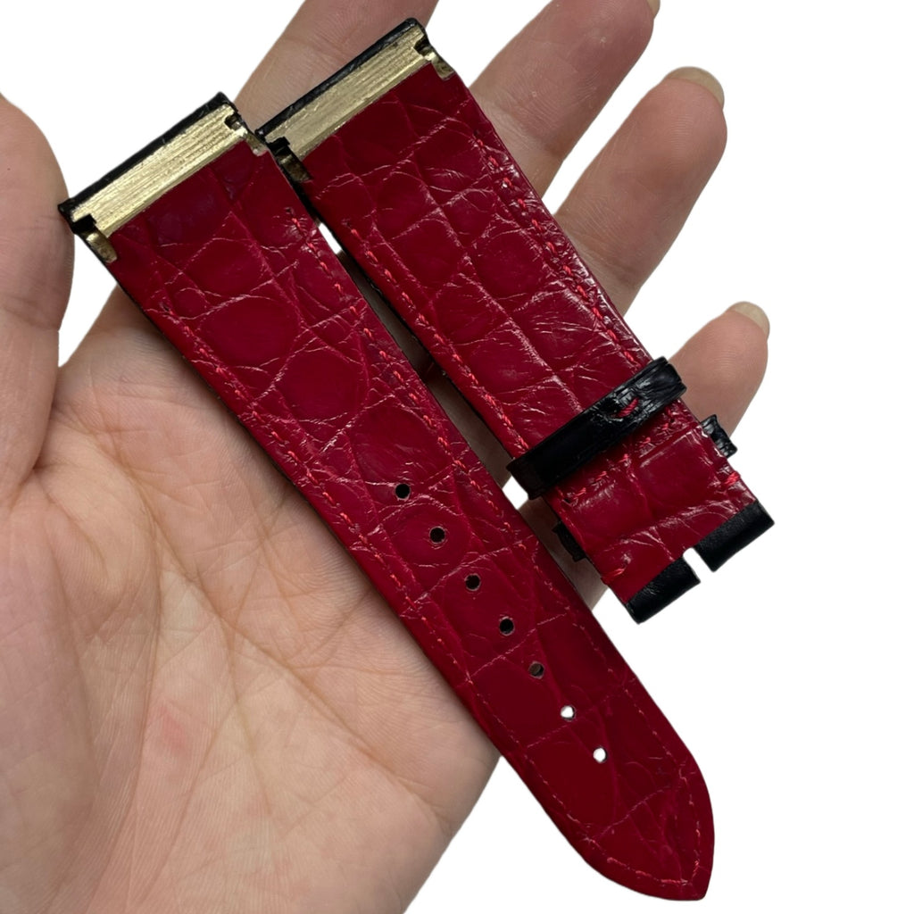 Fits Franck Muller 8880 9990 Black ALLIGATOR Watch Strap with Red Line Handmade Custom Genuine Leather Strap End and Grain