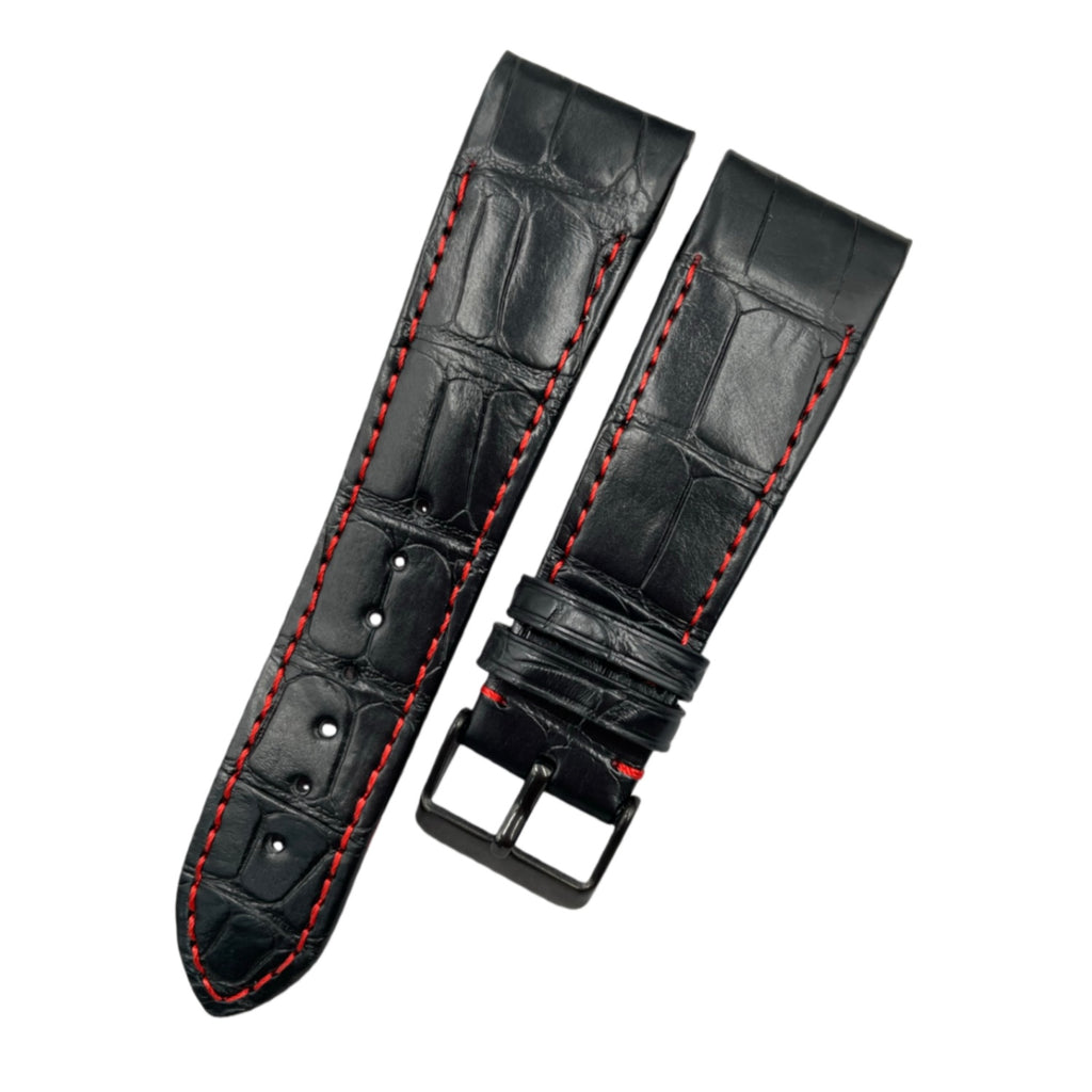 Fits Franck Muller 8880 9990 Black ALLIGATOR Watch Strap with Red Line Handmade Custom Genuine Leather Strap End and Grain