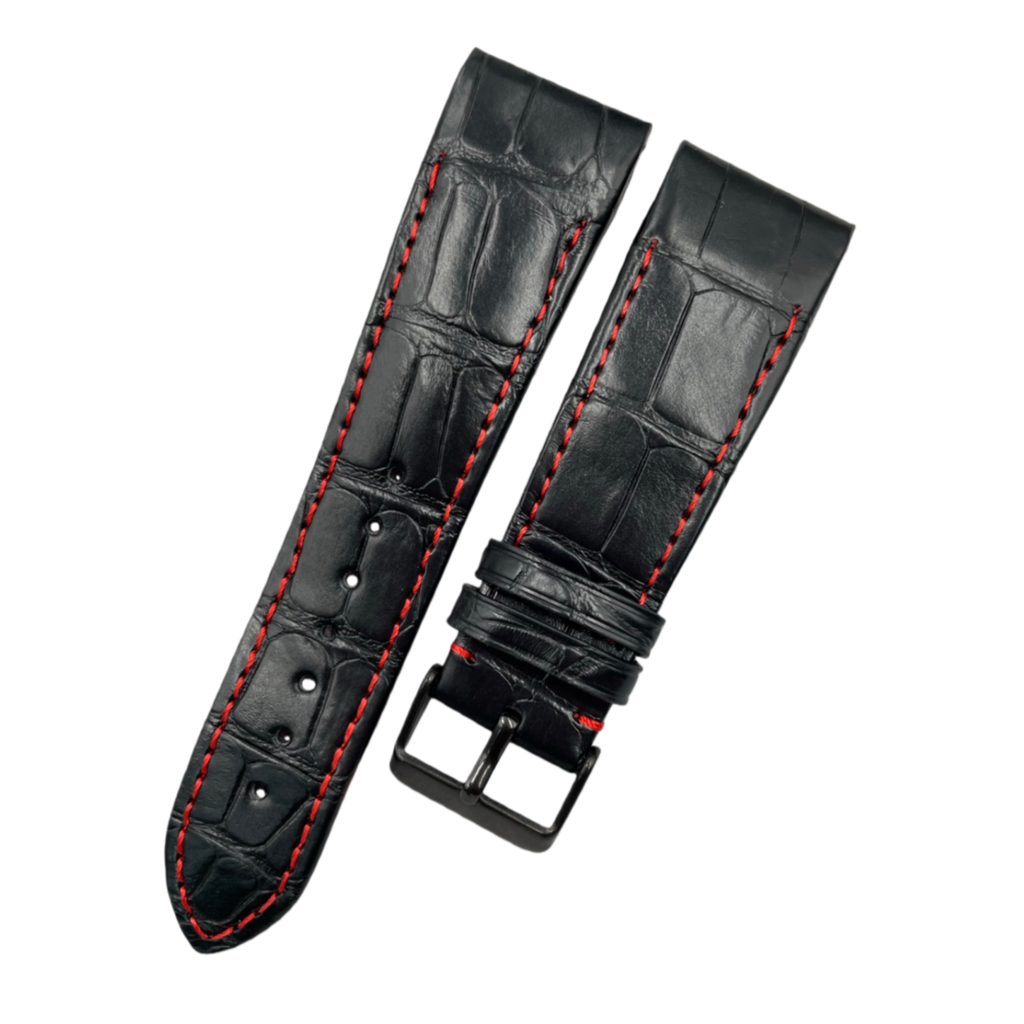Fits Franck Muller 8880 9990 Black ALLIGATOR Watch Strap with Red Line Handmade Custom Genuine Leather Strap End and Grain