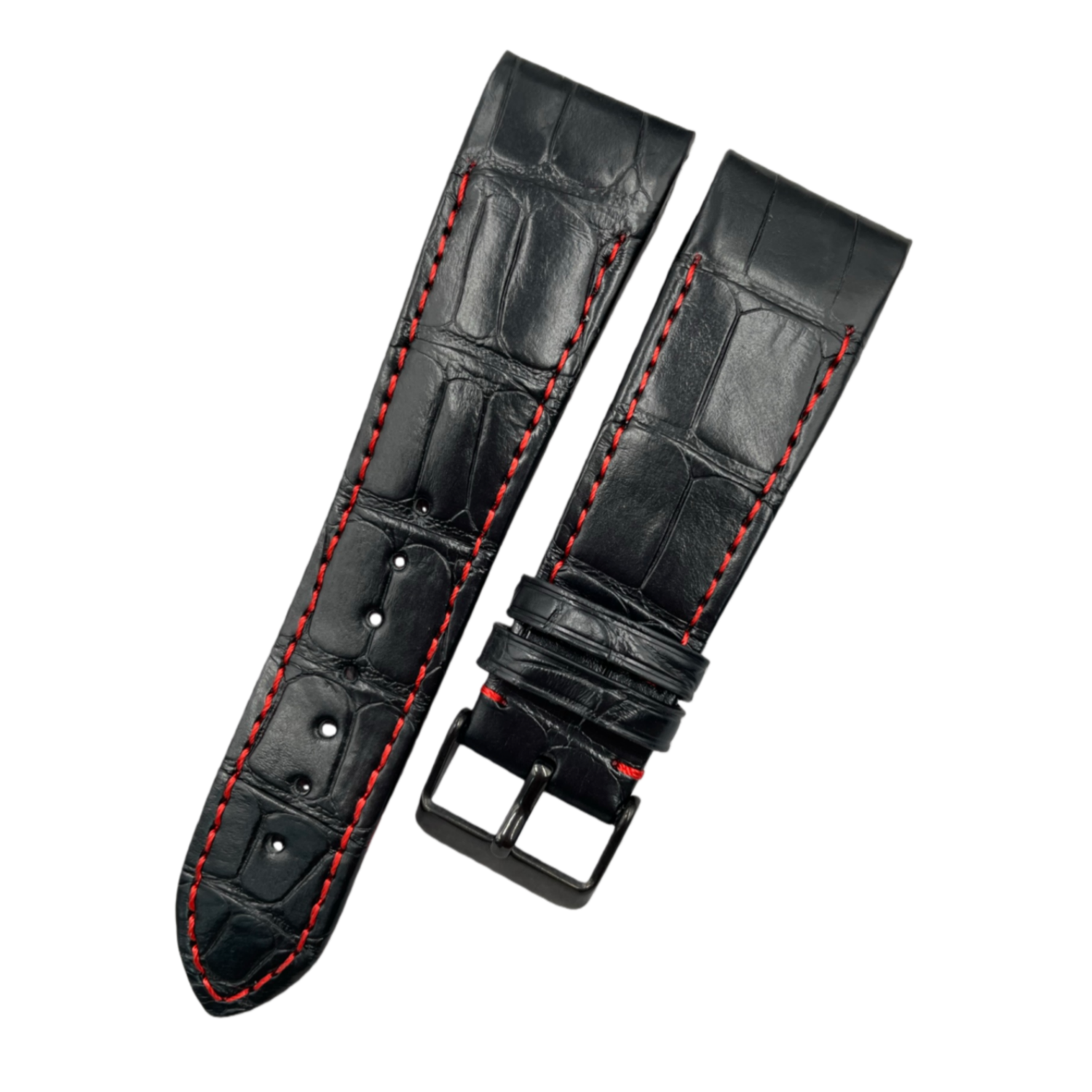 Fits Franck Muller 8880 9990 Black ALLIGATOR Watch Strap with Red Line Handmade Custom Genuine Leather Strap End and Grain