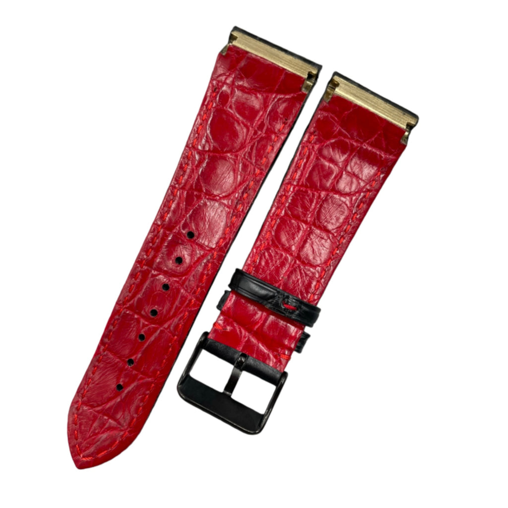 Fits Franck Muller 8880 9990 Black ALLIGATOR Watch Strap with Red Line Handmade Custom Genuine Leather Strap End and Grain