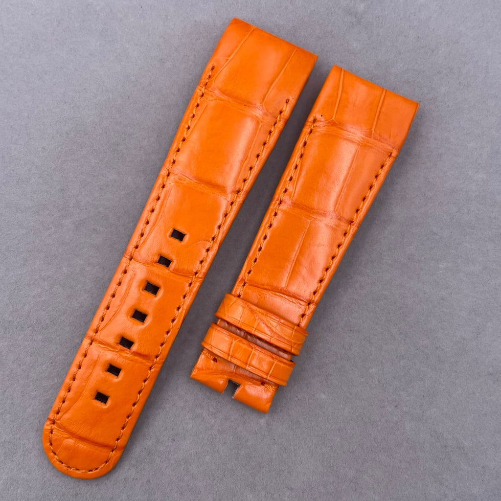 Custom Handmade Orange Alligator Leather Watch Strap with Buckle for Ulysse Nardin Bubble Series