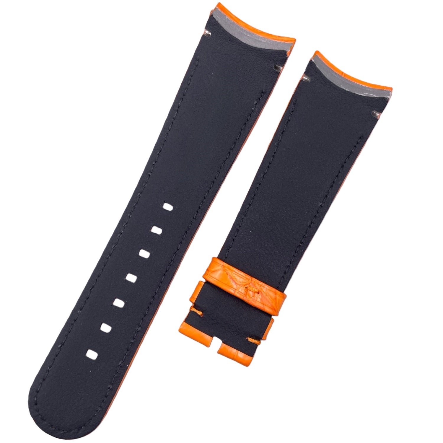 Custom Handmade Orange Alligator Leather Watch Strap with Buckle for Ulysse Nardin Bubble Series