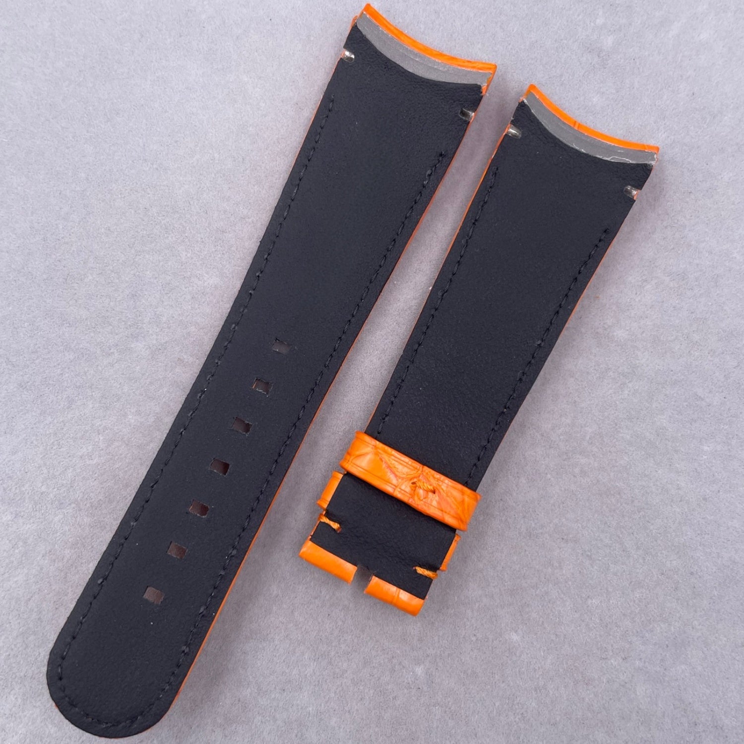 Custom Handmade Orange Alligator Leather Watch Strap with Buckle for Ulysse Nardin Bubble Series