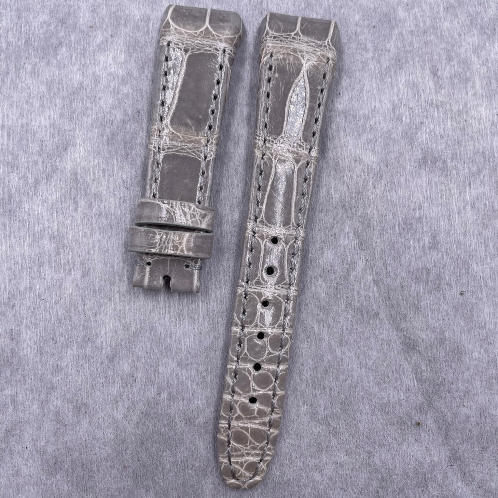 Fits Franck Muller V32 Glossy Gray ALLIGATOR Handmade Custom Genuine Leather Watch Strap with End Grain