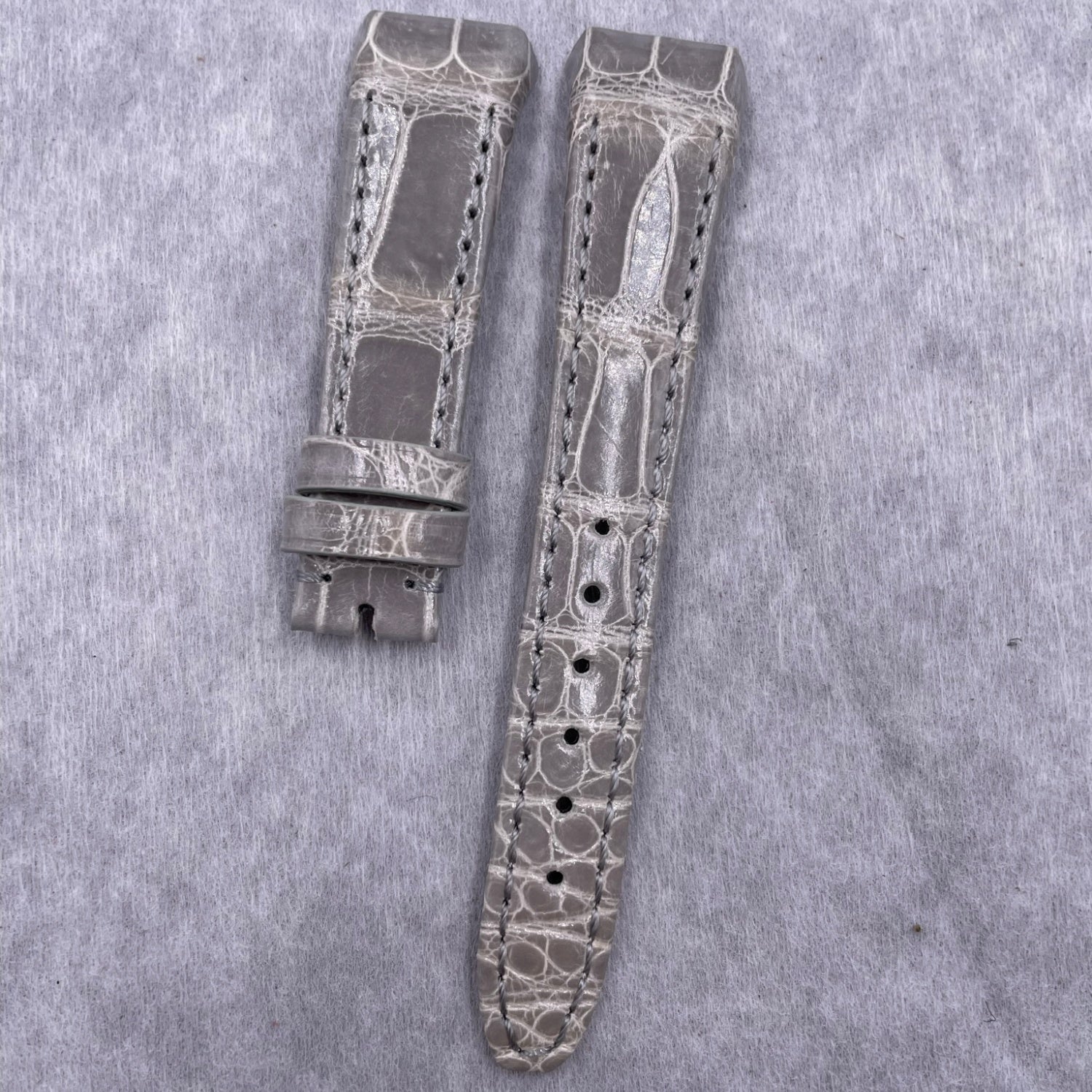 Fits Franck Muller V32 Glossy Gray ALLIGATOR Handmade Custom Genuine Leather Watch Strap with End Grain
