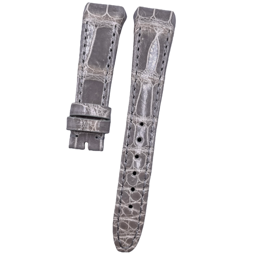 Fits Franck Muller V32 Glossy Gray ALLIGATOR Handmade Custom Genuine Leather Watch Strap with End Grain