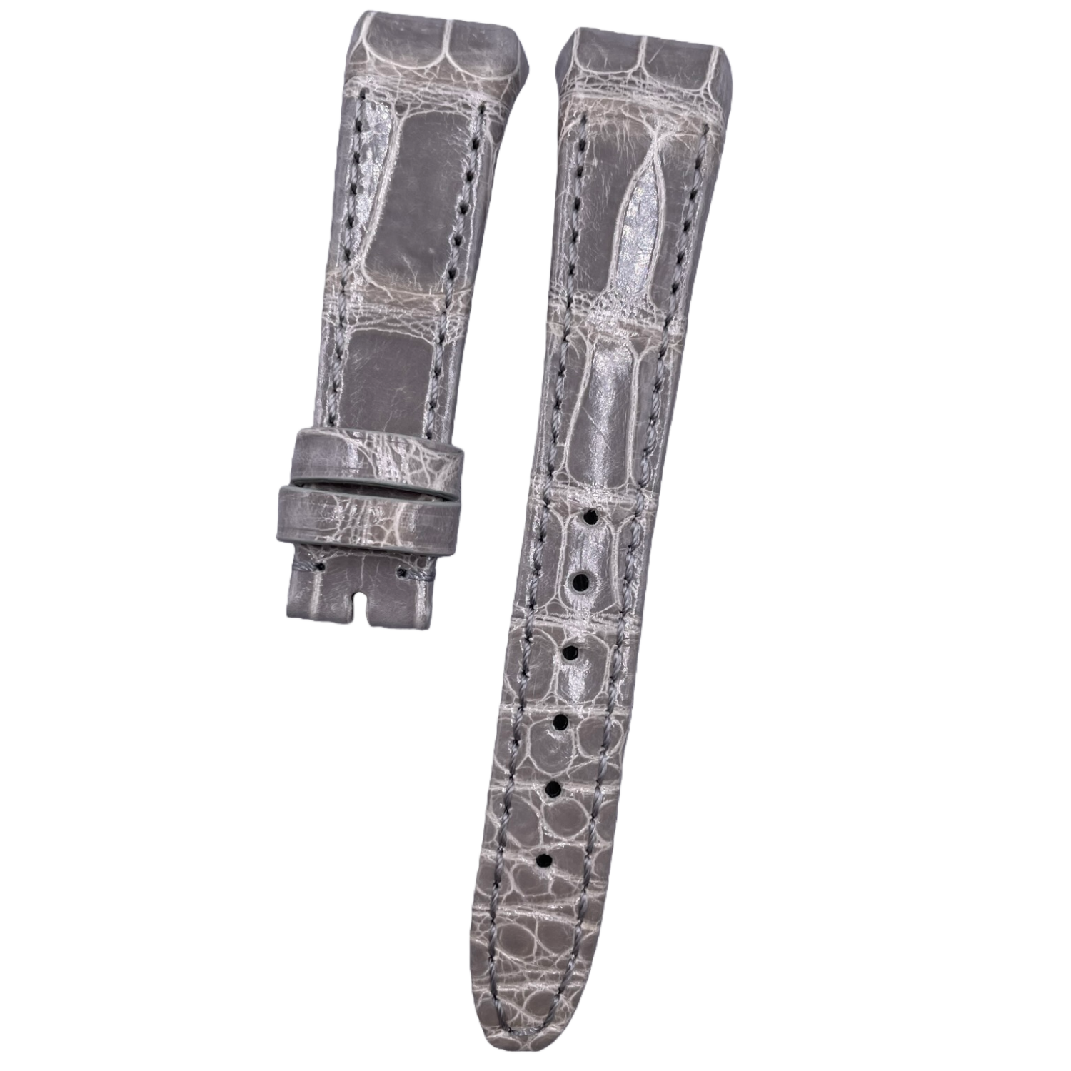 Fits Franck Muller V32 Glossy Gray ALLIGATOR Handmade Custom Genuine Leather Watch Strap with End Grain
