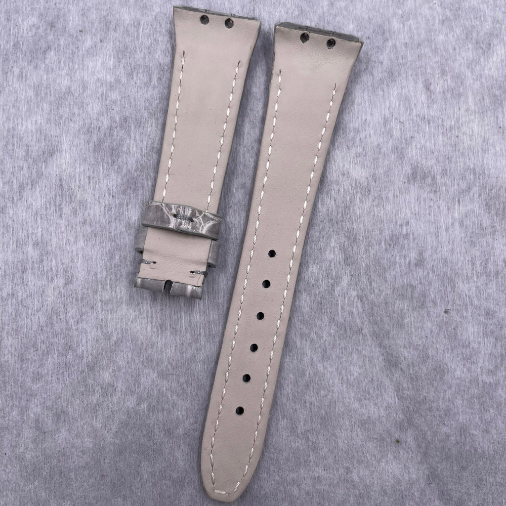 Fits Franck Muller V32 Glossy Gray ALLIGATOR Handmade Custom Genuine Leather Watch Strap with End Grain