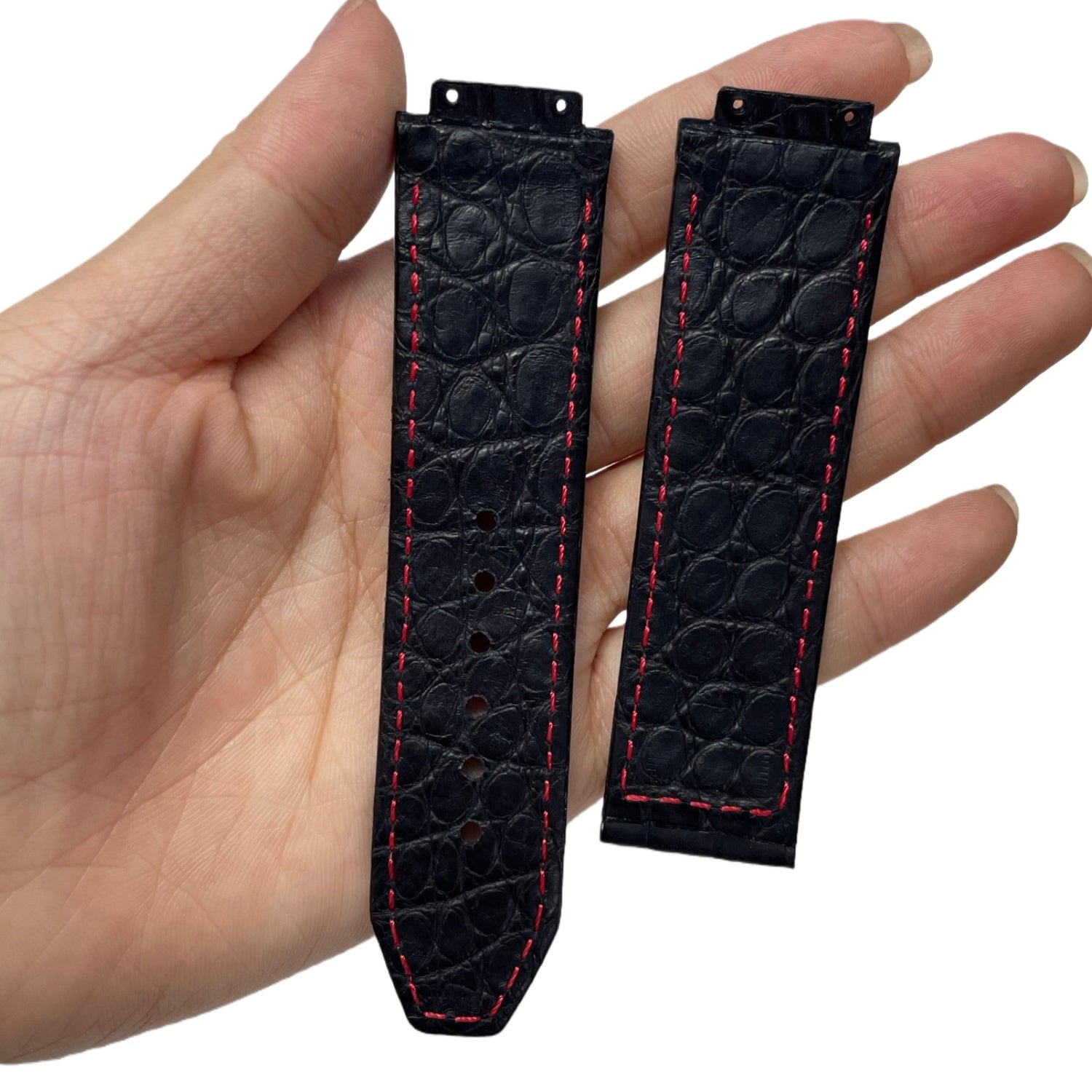 Compatible with Hublot Classic Fusion Red Line Black Double-sided ALLIGATOR Strap