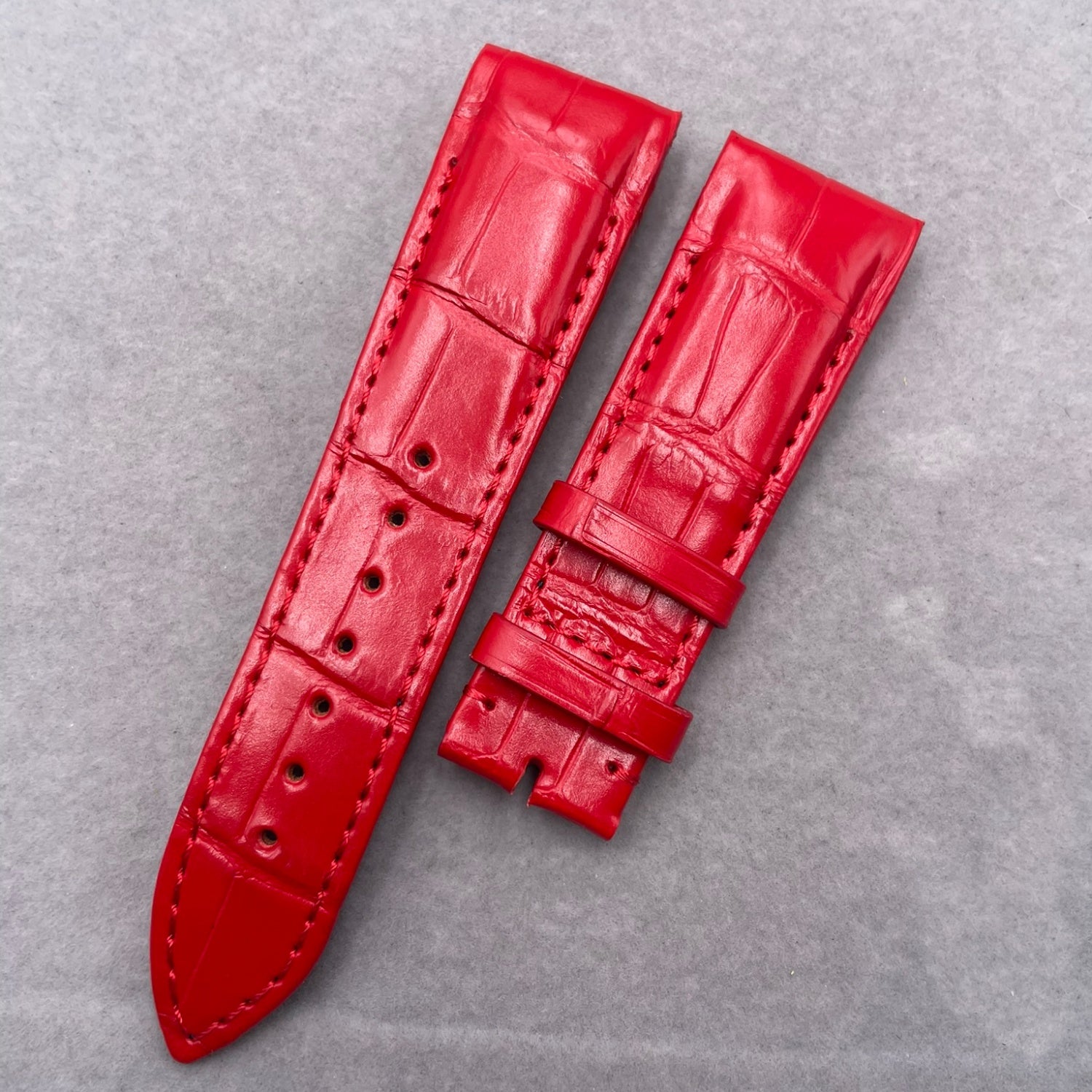 Alligator Leather Watch Strap for Franck Muller 8800/9900 Series - Custom Handmade Genuine Alligator Leather Strap with Red Gator Grain