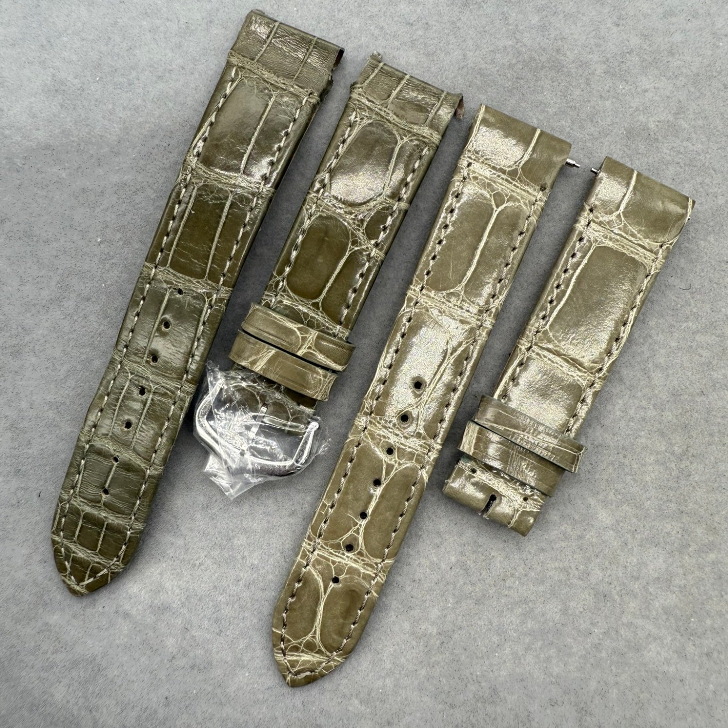 Compatible with Cartier Dumont Grey High-Gloss Crocodile Leather Watch Strap