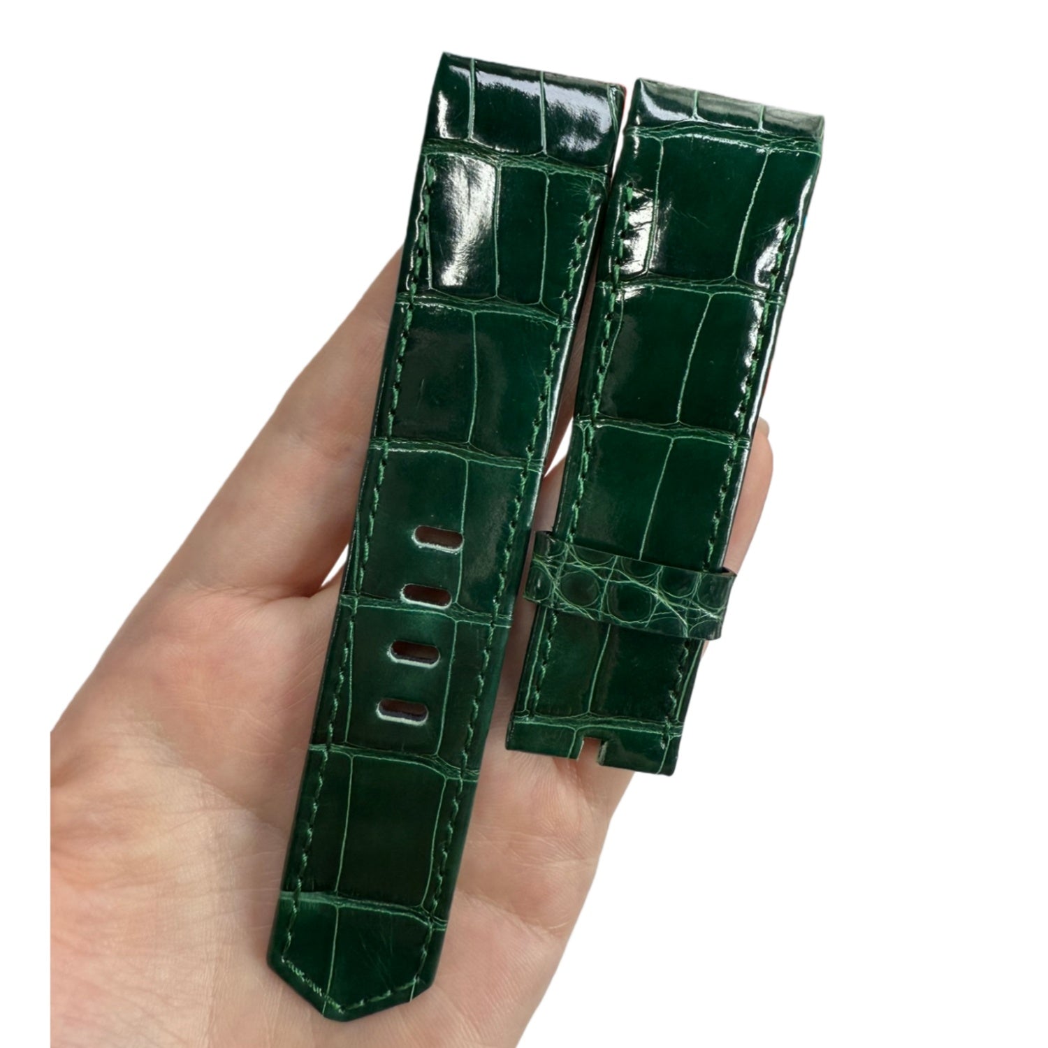 Custom Handmade Black & Deep Green Alligator Leather Watch Strap for Ulysse Nardin Golden Bridge (Men's)