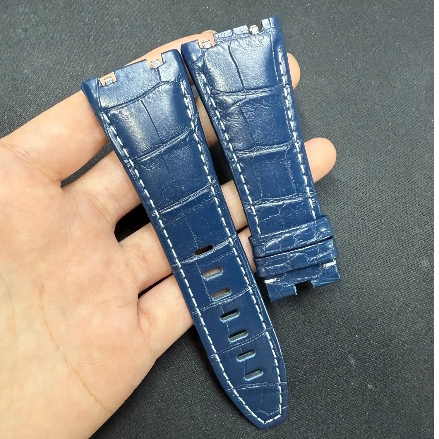 Compatible with Audemars Piguet 26420, Dark Grey Crocodile Leather Watch Strap