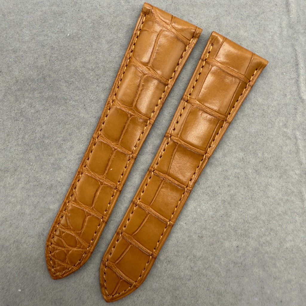 Custom Handmade Gold-Brown Alligator Leather Watch Strap for Cartier Tank London W6900651