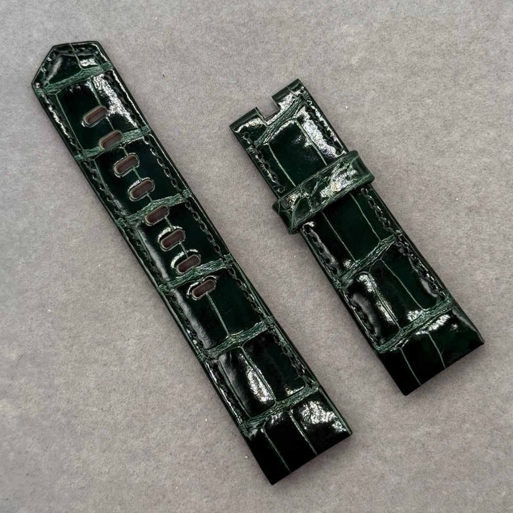 Custom Handmade Deep Green Crocodile Leather Watch Strap for Ulysse Nardin Marine Chronograph