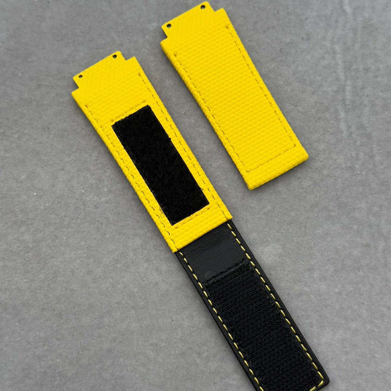 Handcrafted Custom Strap for Hublot 411/441/642 - Light Gray-Yellow Nylon Texture Fluororubber Hook-and-Loop Strap