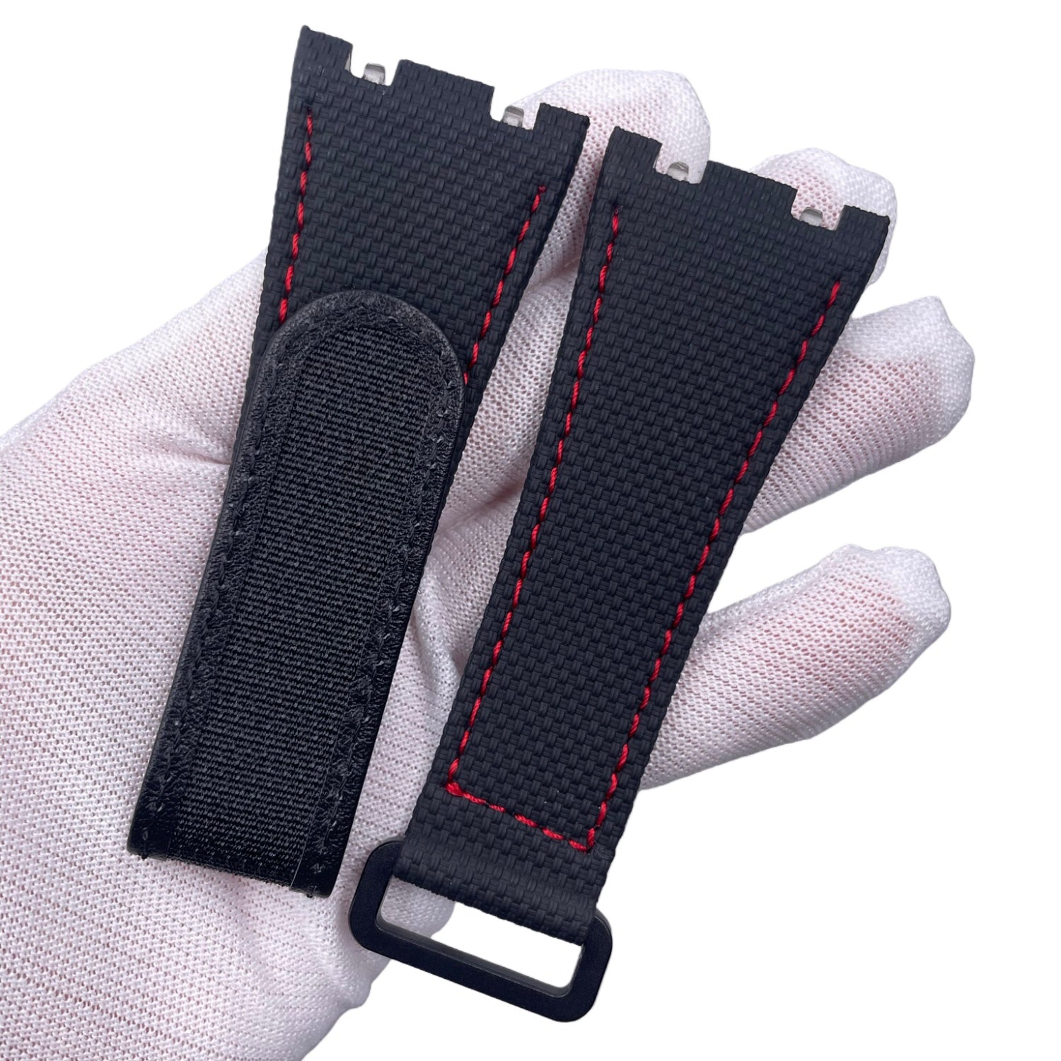 Custom Handmade Watch Strap for Richard Mille RM035 RM055 - Red Velcro Nylon Texture Fluororubber