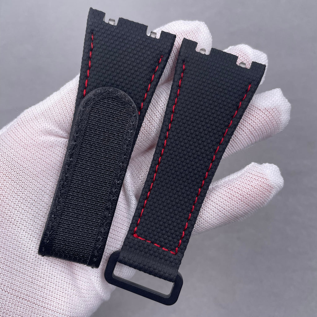 Custom Handmade Watch Strap for Richard Mille RM035 RM055 - Red Velcro Nylon Texture Fluororubber