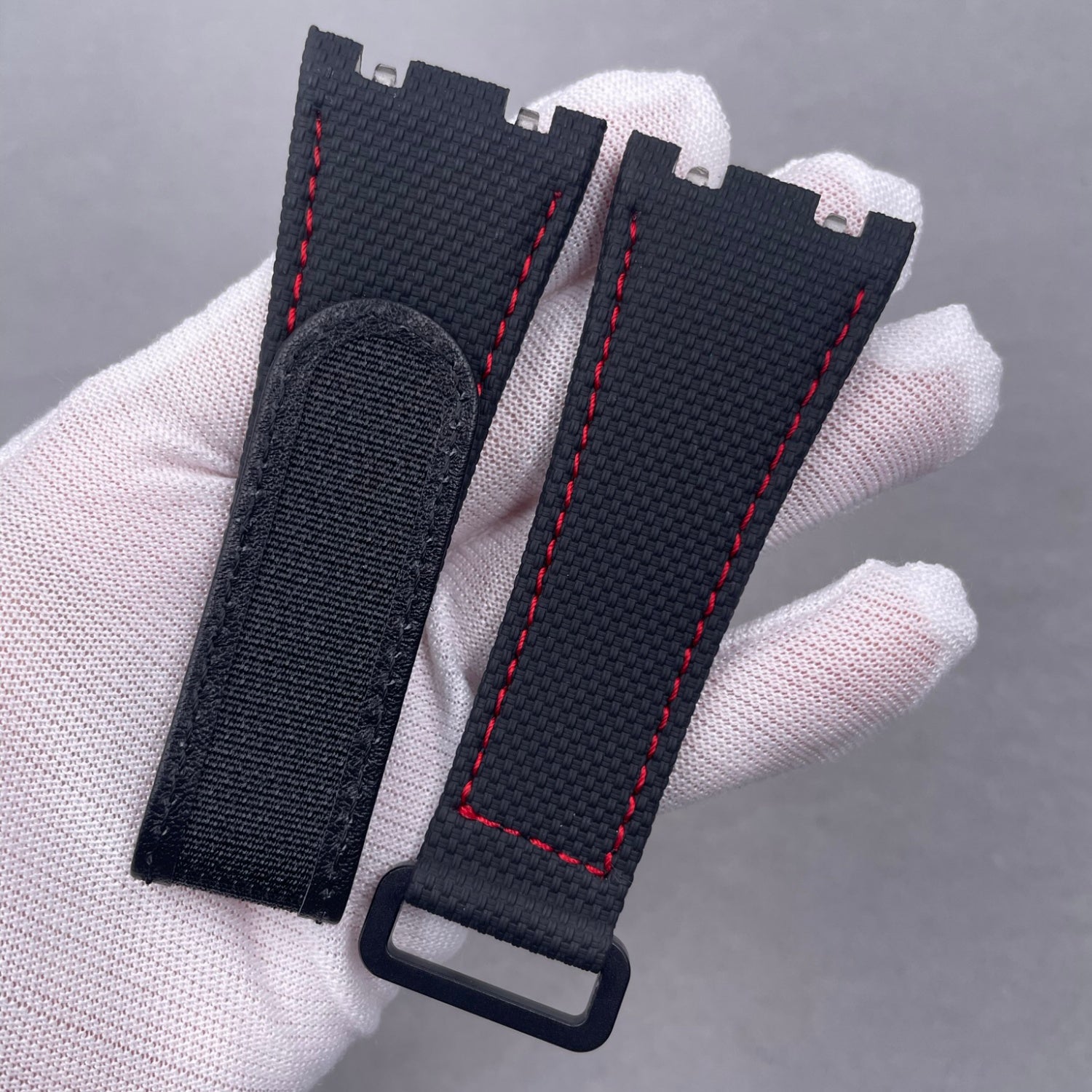 Custom Handmade Watch Strap for Richard Mille RM035 RM055 - Red Velcro Nylon Texture Fluororubber
