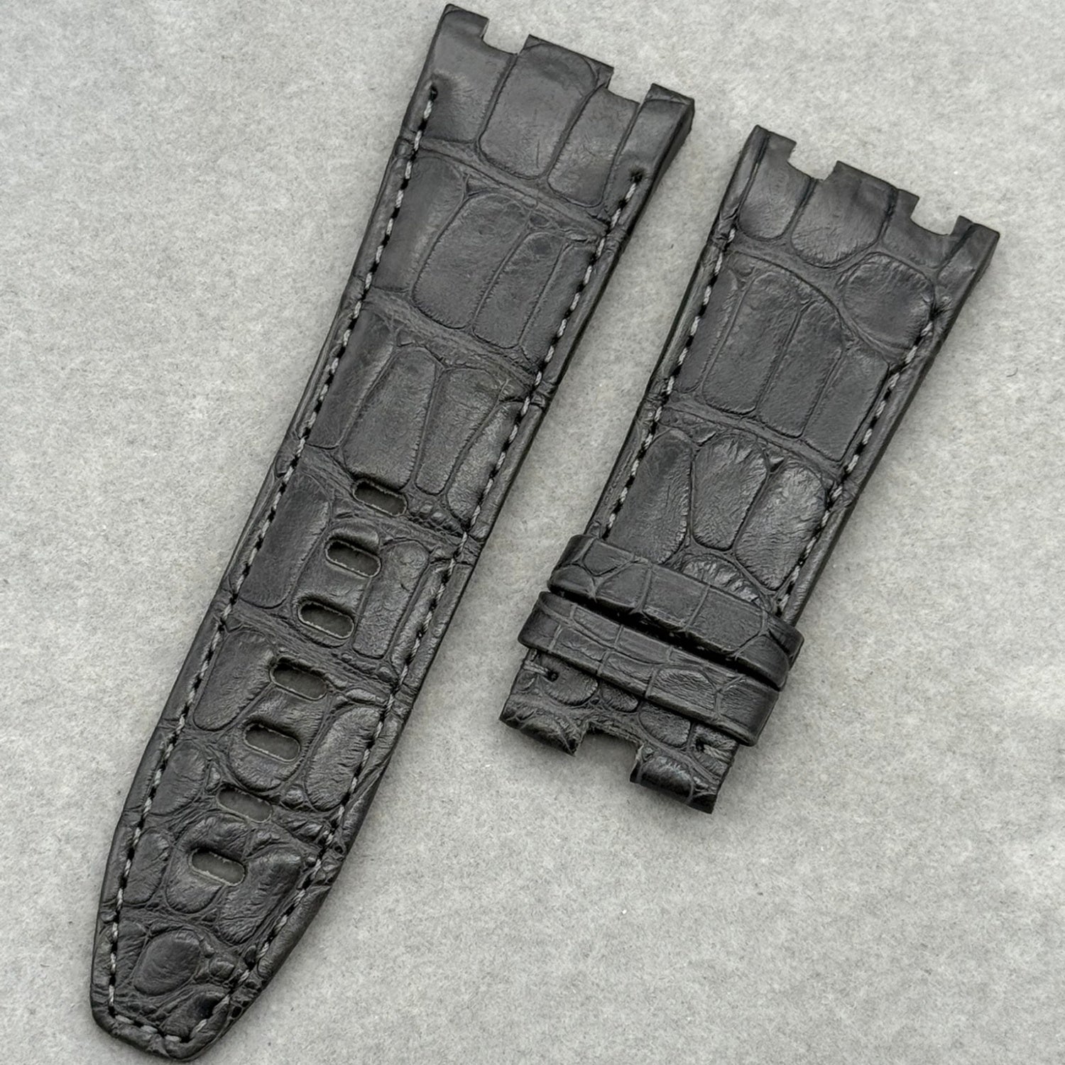 Compatible with Audemars Piguet 26420, Dark Grey Crocodile Leather Watch Strap