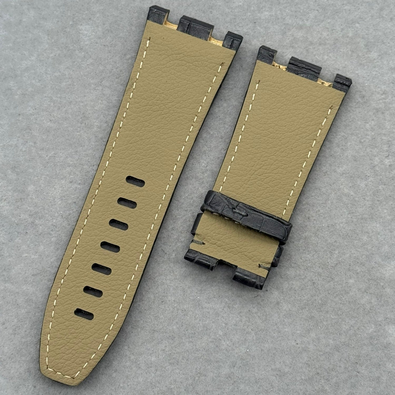 Compatible with Audemars Piguet 26420, Dark Grey Crocodile Leather Watch Strap