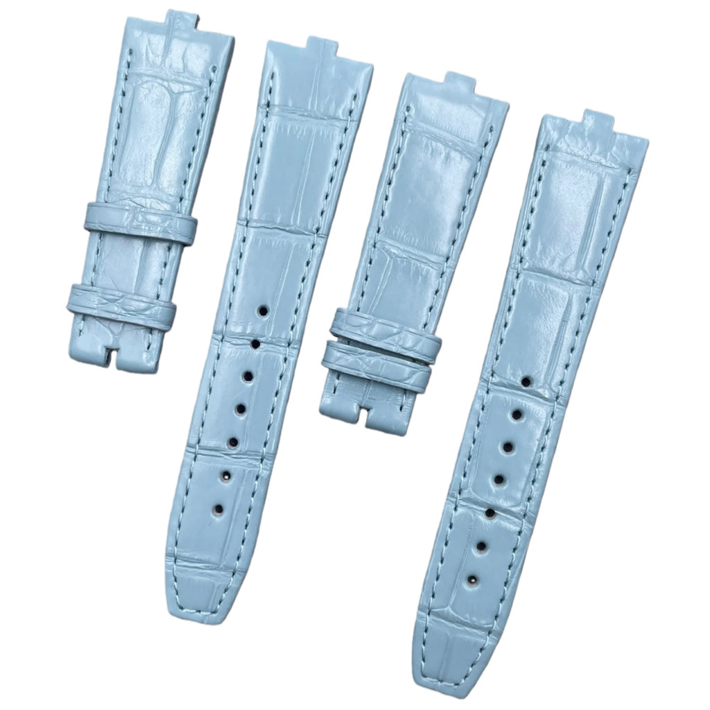 Fits Vacheron Constantin Overseas Ladies 1225V Pink Blue ALLIGATOR Quick-Release Strap with End Grain Genuine Leather Watch Strap