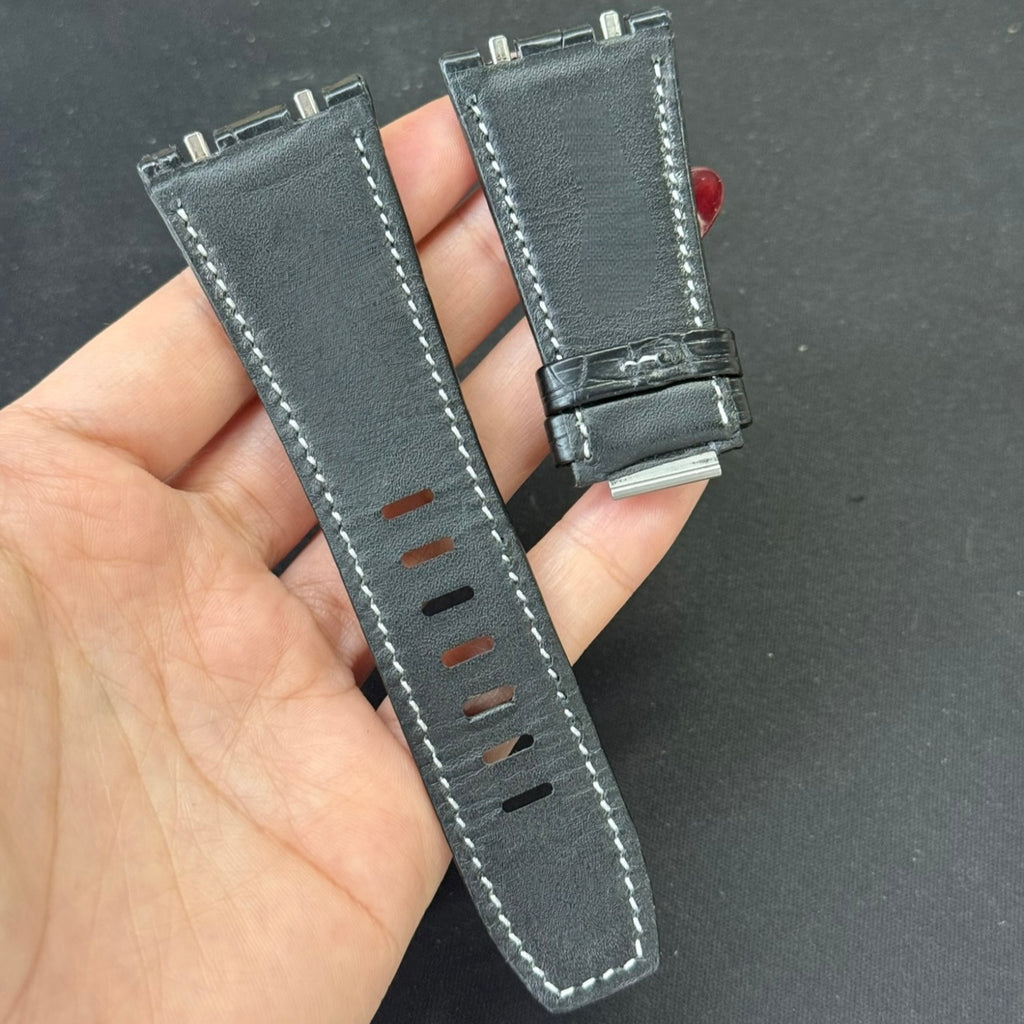 Compatible with Audemars Piguet 26420, Dark Grey Crocodile Leather Watch Strap