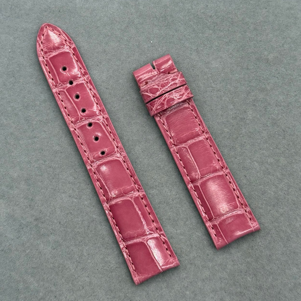 Custom Handmade Pink Alligator Leather Watch Strap for Cartier Tank W5200000 Series