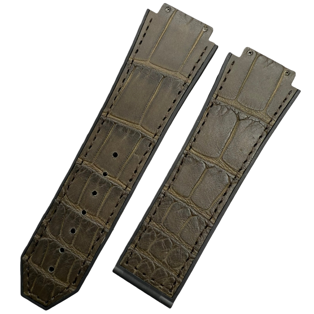 Handcrafted Custom Leather Watch Strap for Hublot 521 - Black & Gold ALLIGATOR Inlay on Fluororubber