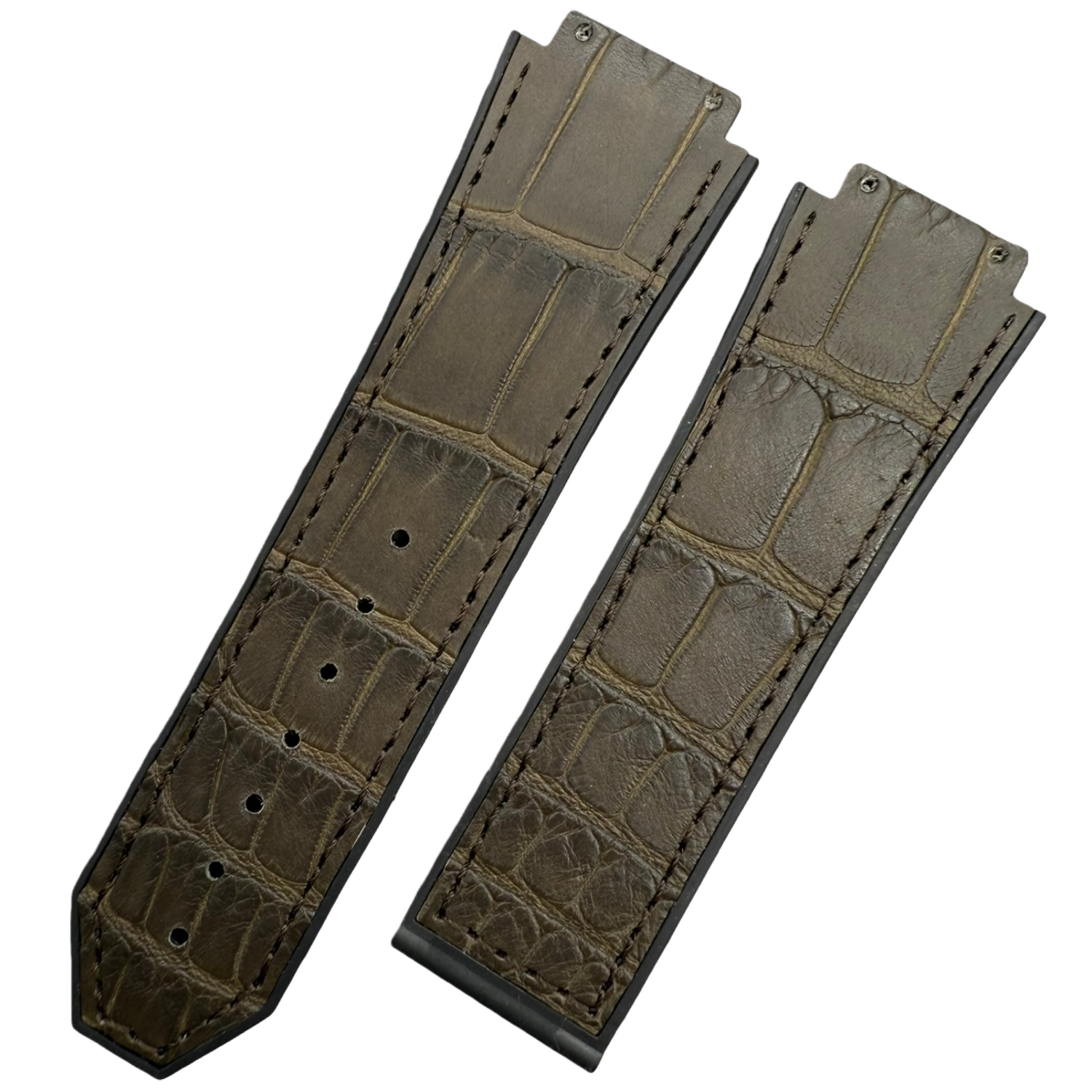 Handcrafted Custom Leather Watch Strap for Hublot 521 - Black & Gold ALLIGATOR Inlay on Fluororubber