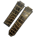Handcrafted Custom Leather Watch Strap for Hublot 521 - Black & Gold ALLIGATOR Inlay on Fluororubber