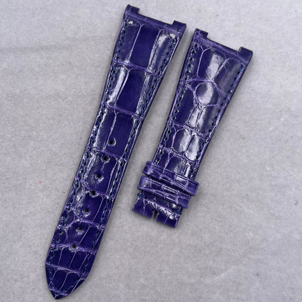 Compatible with Girard-Perregaux 81010 Series Notched Purple Crocodile Leather Watch Strap