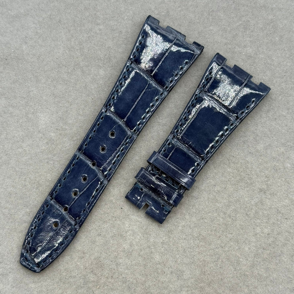 Compatible with Audemars Piguet, Bright Blue Polished Crocodile Leather Watch Strap