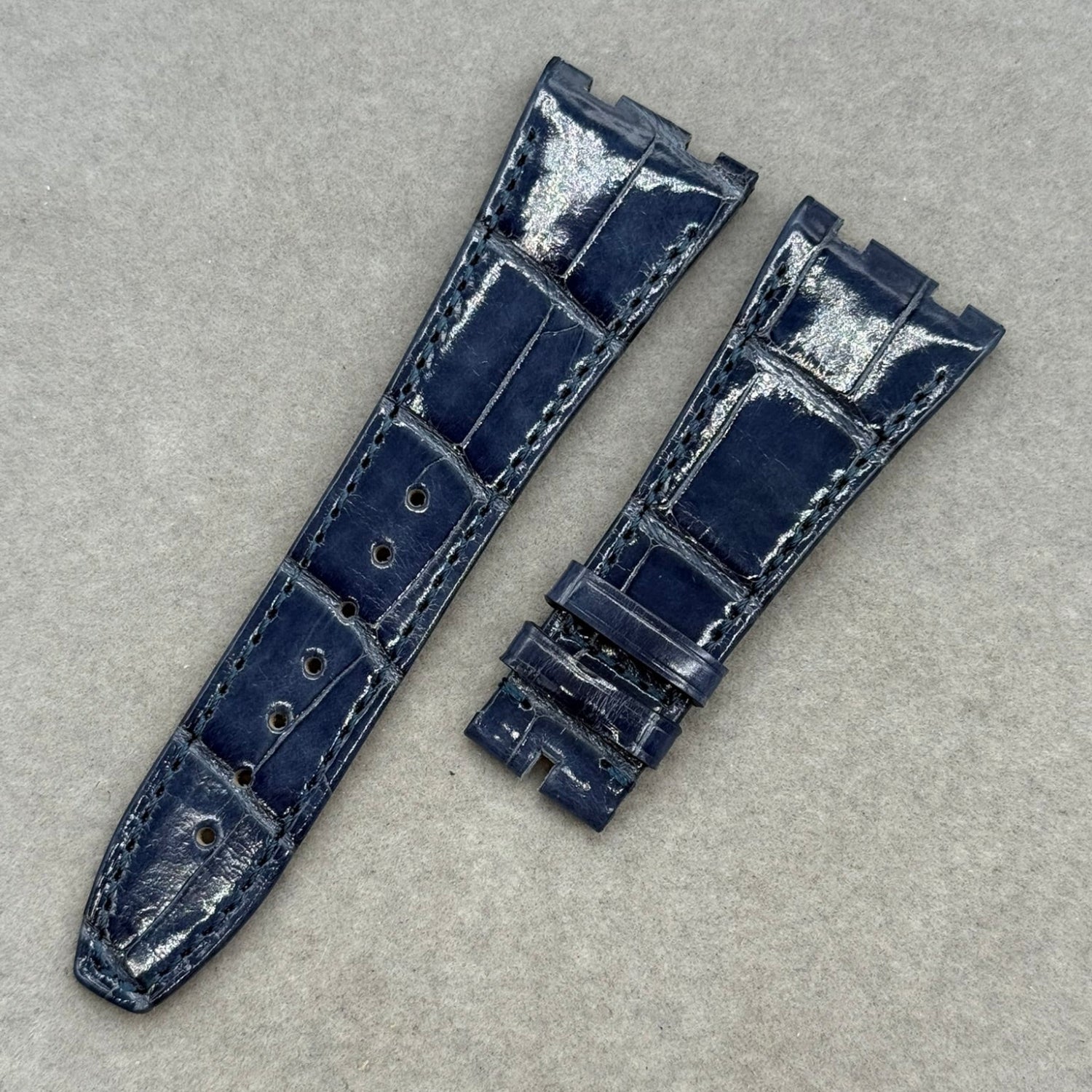 Compatible with Audemars Piguet, Bright Blue Polished Crocodile Leather Watch Strap