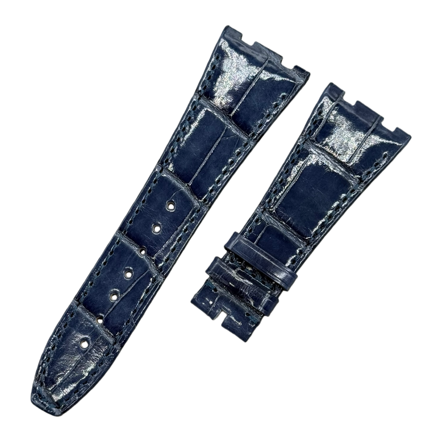 Compatible with Audemars Piguet, Bright Blue Polished Crocodile Leather Watch Strap