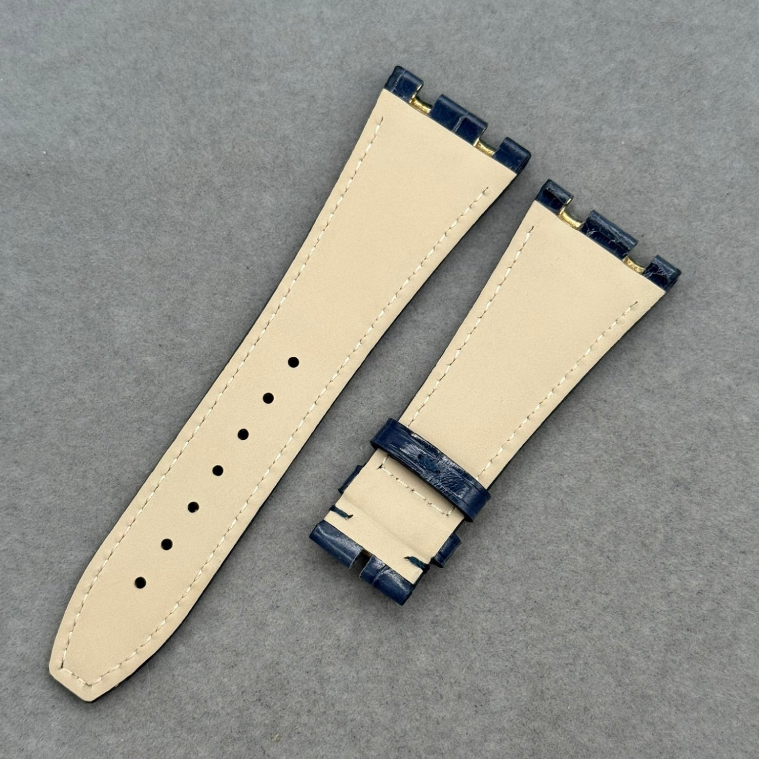 Compatible with Audemars Piguet, Bright Blue Polished Crocodile Leather Watch Strap