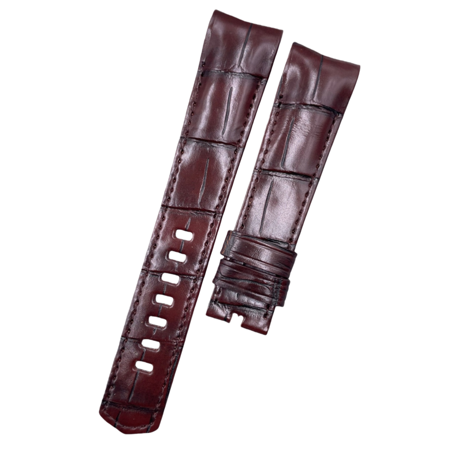 Custom Handmade Brown Alligator Leather Watch Strap with Buckle for Ulysse Nardin Bubble Series
