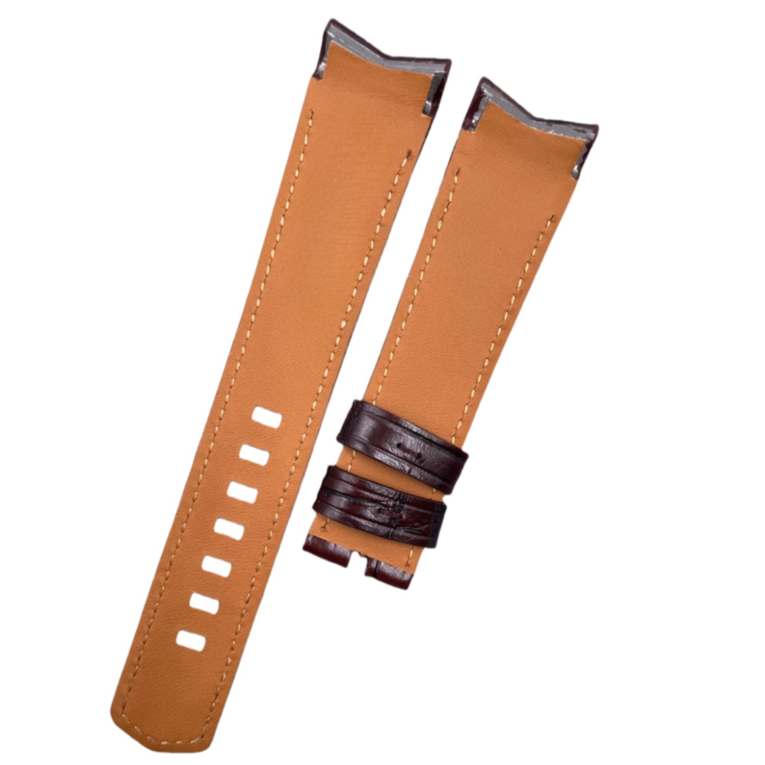 Custom Handmade Brown Alligator Leather Watch Strap with Buckle for Ulysse Nardin Bubble Series